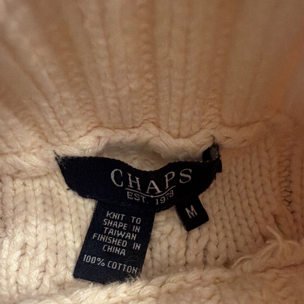 Chaps Ralph Lauren Women Cream Cable Knit Mock Sweater Fisherman VNTG Preppy M - Picture 2 of 9